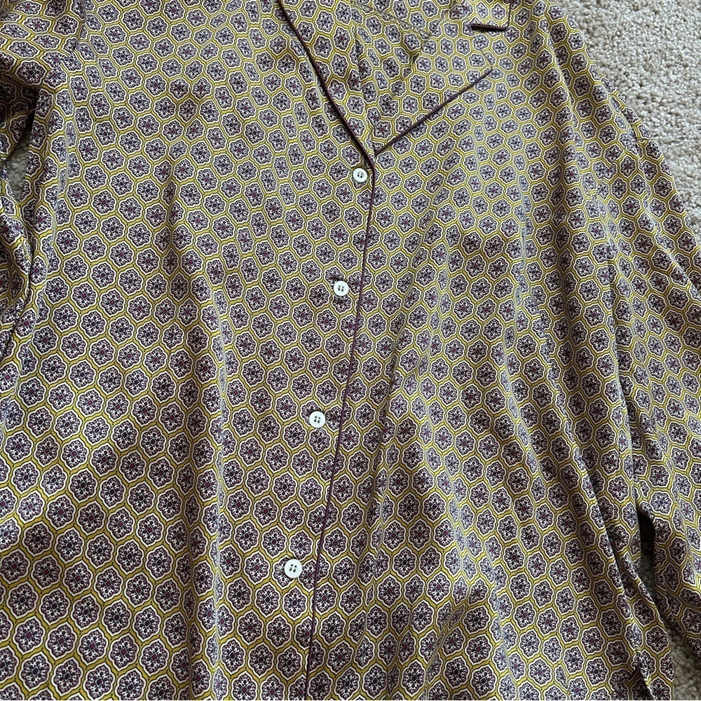 Zara Brown Patterned Button-Up Geometric Patterned Pajama Top Blouse Size Medium - Picture 7 of 11